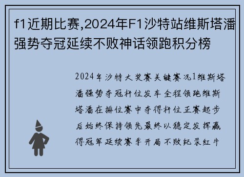 f1近期比赛,2024年F1沙特站维斯塔潘强势夺冠延续不败神话领跑积分榜